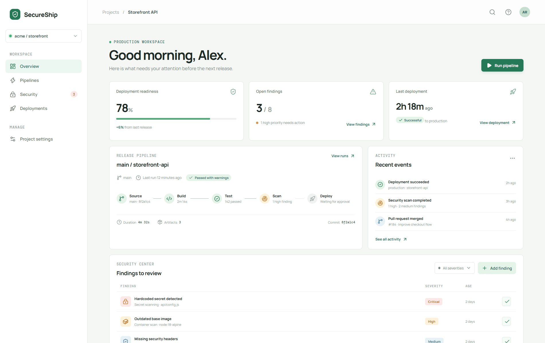 SecureShip Dashboard on AWS ECS